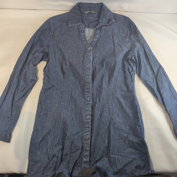 Woolrich Denim Long Sleeve Button Up Blue Women M Medium 2449 Collar Jean Shirt - Picture 1 of 15